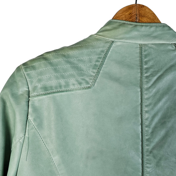 Chicos mint green pleather vegan open front jacket shoulder details size 1 - Picture 9 of 12